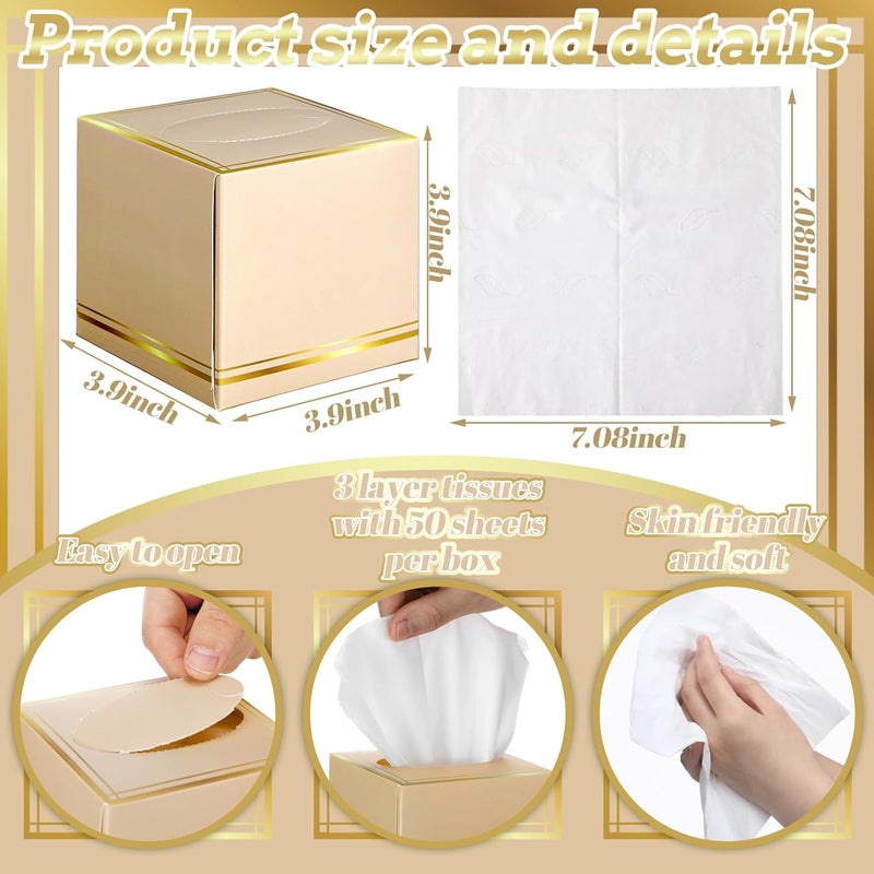 Fourluoo 12 Pack Facial Tissues Cube Boxes Face Box 600 Sheets 3 ply Soft Paper Square Tissues Bulk for Car Pocket Toilet Household Bedroom Family(Light Brown) - Image 3